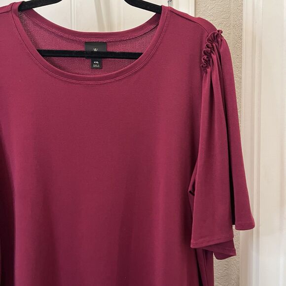 Worthington Burgundy Short Ruffle Wide Sleeve Flowy Top Womens Size XXL 2XL - Picture 2 of 10